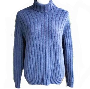 Avon Celli Thick Multi Ply Soft Cashmere Blue Ribbed Turtleneck Sweater Size L